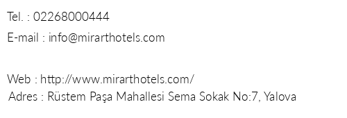 Mirart Hotel Boutique & Spa Yalova telefon numaralar, faks, e-mail, posta adresi ve iletiim bilgileri